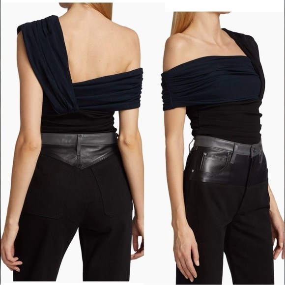 Goldsign Gelsey One-Shoulder Off the Shoulder 2-tone Ribbed Bodysuit Small NEW - Picture 6 of 16